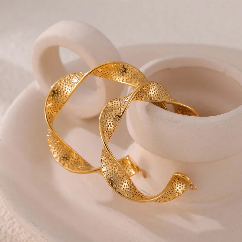 Titanium steel twisted earrings from Plush Fashion Hub, showcasing sleek and modern jewelry design on a white background.