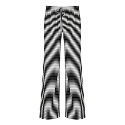 Women's Striped Fashion Casual  Home  Wide-leg PantsElevate your wardrobe with our Women's Striped Print Trousers! Made from high-quality polyester fiber, enjoy a comfortable and stretchy fit with a low waist design. PantsPlush Fashions ShopPlush Fashion Shop