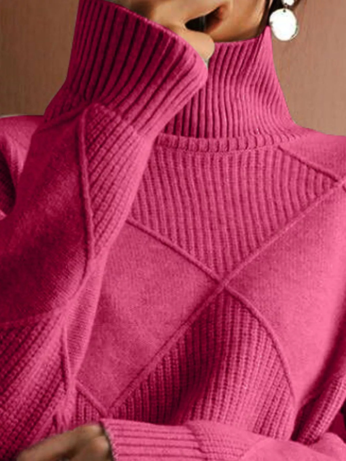 Argyle pattern turtleneck sweater by Trendsi featuring a classic knit design, warm fit, and stylish pattern in cozy fabric.