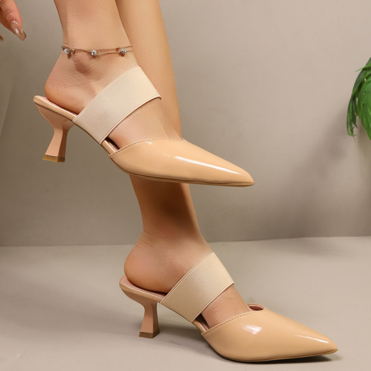 Point toe flare heel sandals from Plush Fashion Hub featuring stylish heels and elegant design, perfect for dressy occasions.