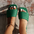 European and American summer suede square head casual beach sandals in neutral tones, featuring open toe design and comfortable slip-on style.