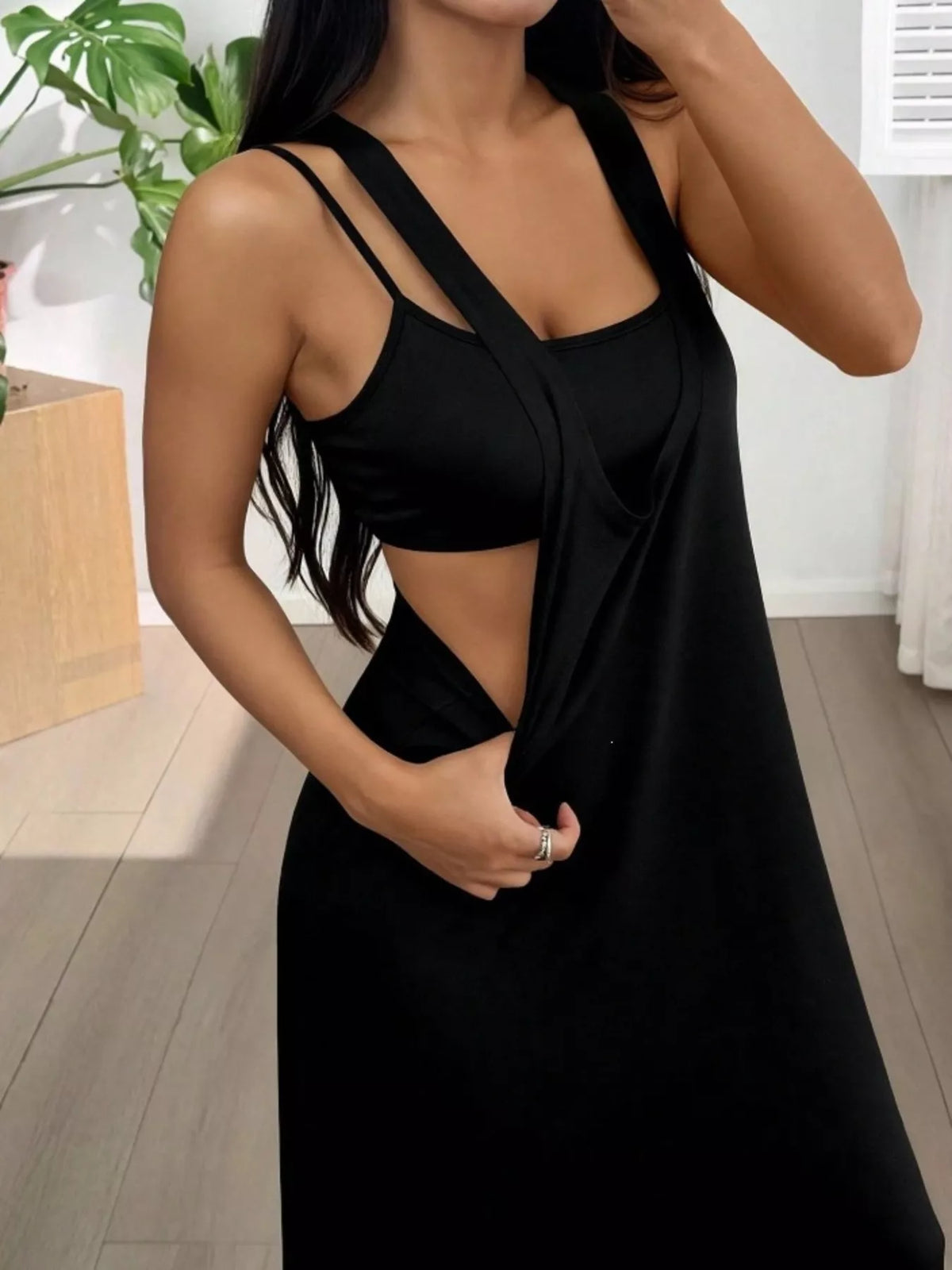 Plush Fashion Hub scoop neck cami and maxi dress set, two-piece outfit with soft fabric and stylish design, perfect for casual wear.