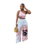 Floral One-Shoulder Wide-Leg Two-Piece Set