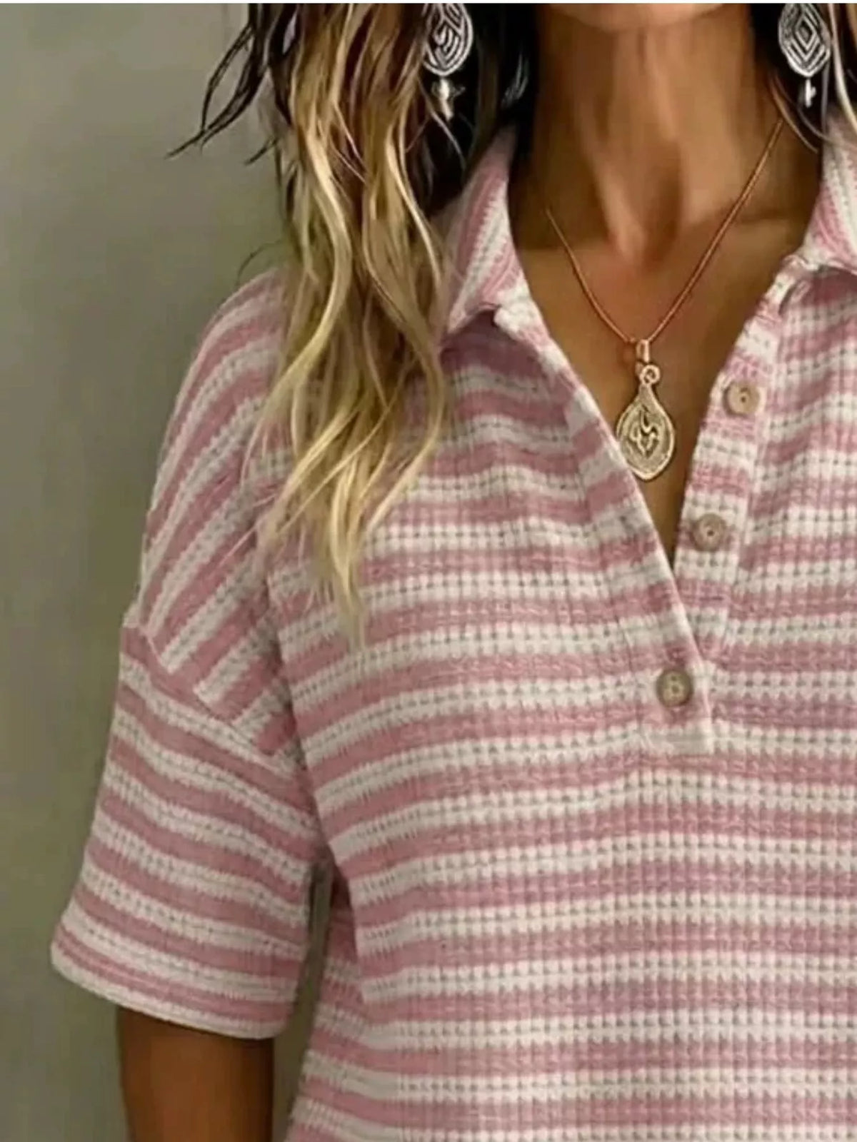 Plus size contrast striped knit polo shirt by Trendsi, featuring a classic design and comfortable fit for full-figure tops.