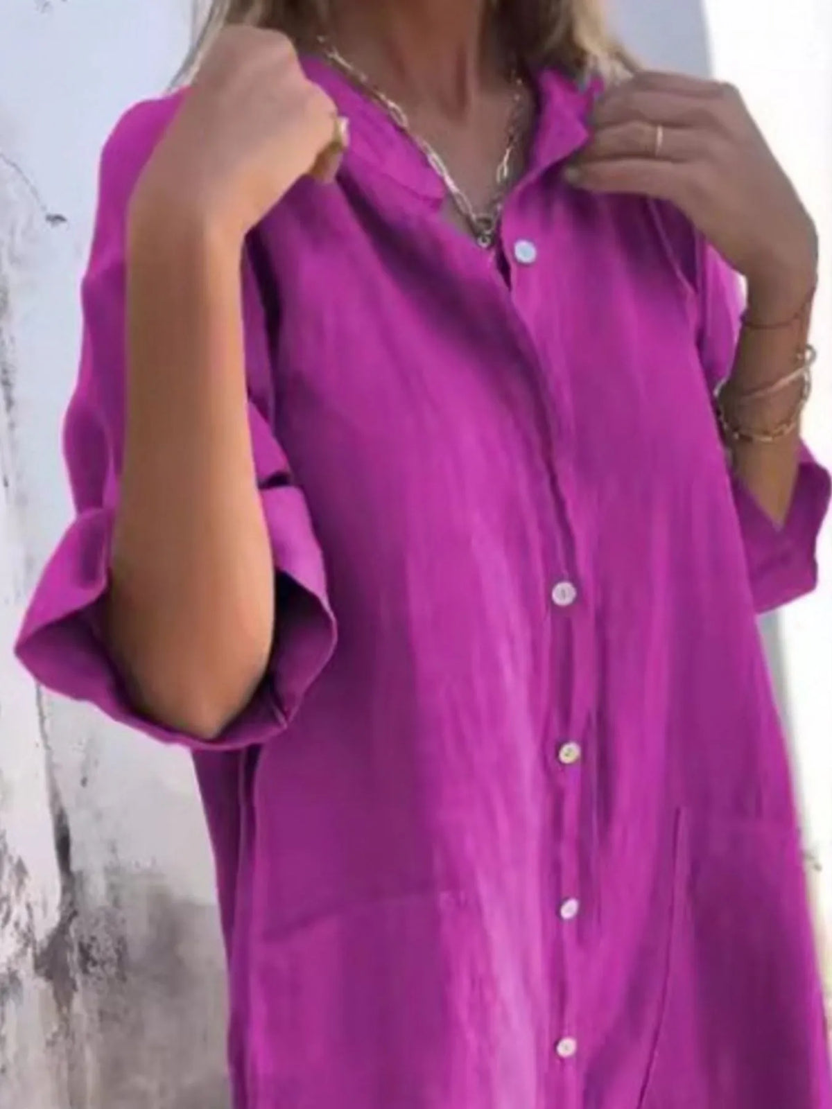 Plus size casual linen button-down shirt dress by Trendsi featuring a relaxed fit, long sleeves, and a classic collar.