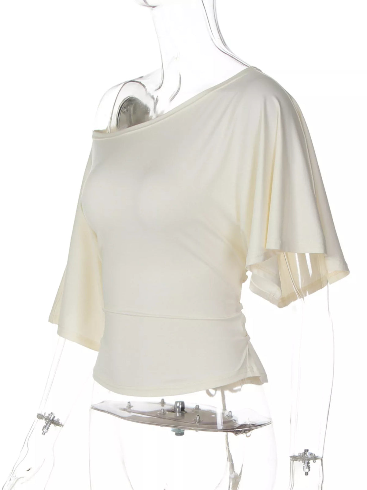 Plush Fashion Hub boat neck short sleeve T-shirt in a classic design, showing the soft fabric and stylish fit.