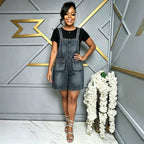 Eprolo washed denim pocket overall shorts, stylish casual bottoms with front and back pockets, perfect for warm weather.