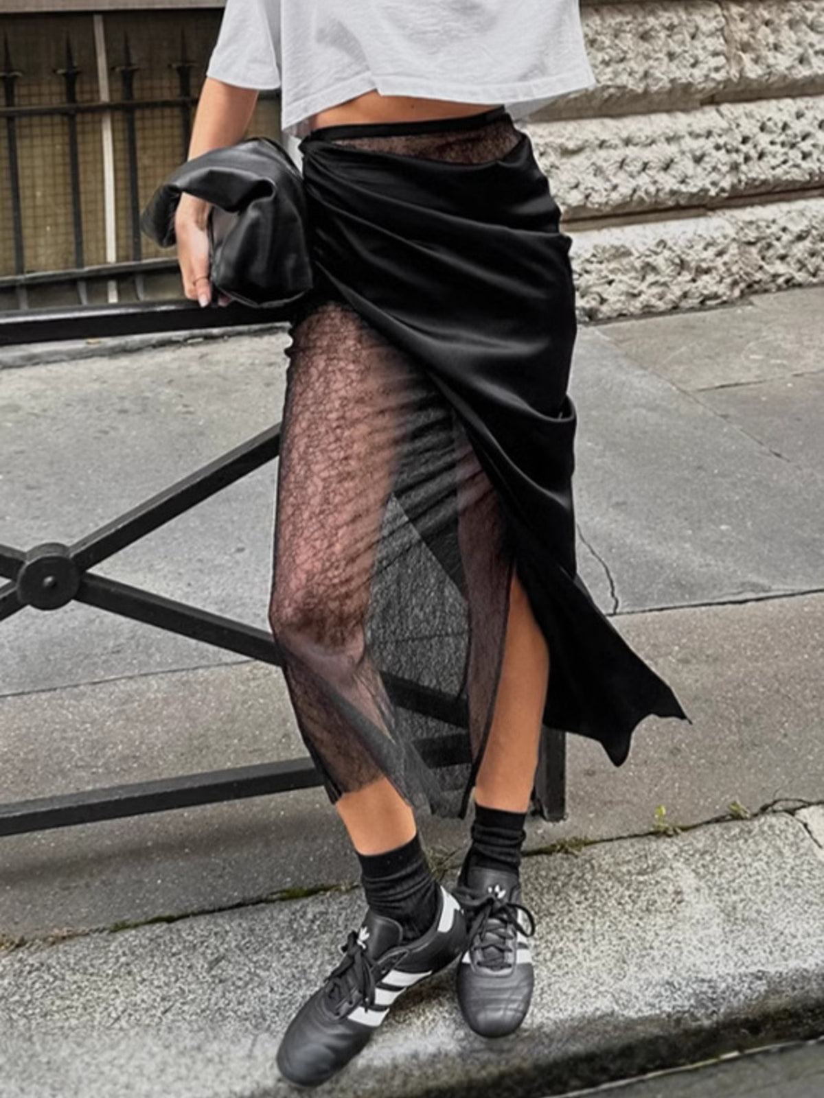 Elegant women lace midi skirt with sheer split detail, plush fashion hub women apparel, stylish and sophisticated design