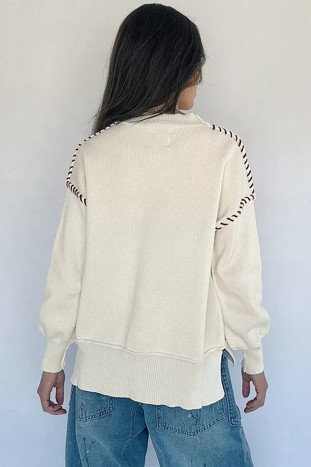 Trendsi Drop Shoulder Game Day Letter Sweater featuring a relaxed fit, with bold letter design on soft knit fabric.