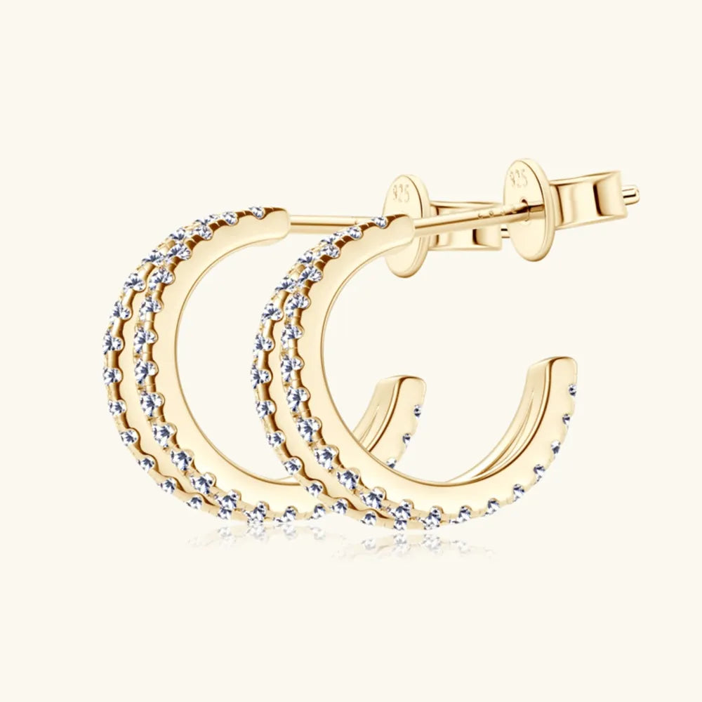 Sterling silver C-hoop earrings with sparkling moissanite stones, stylish jewelry from Plush Fashion Hub.