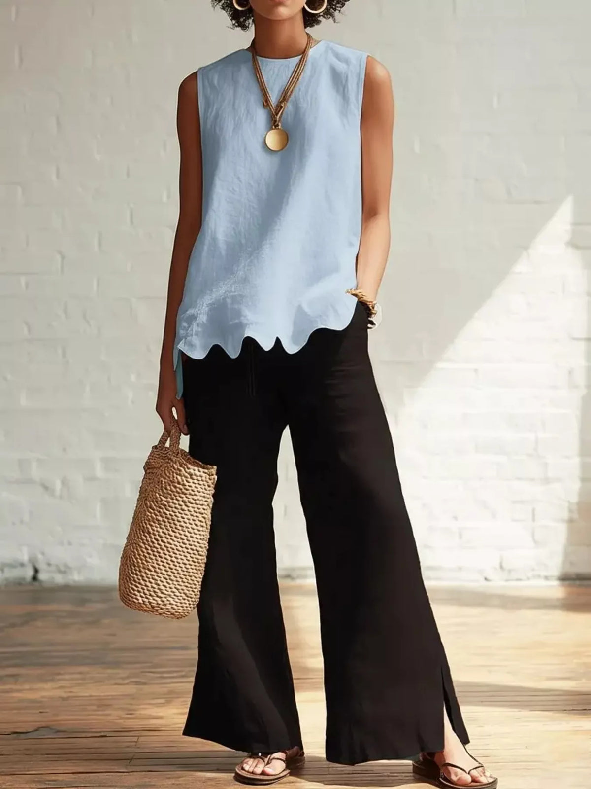 Plus size sleeveless tank top with scalloped hem from Plush Fashion Hub, showcasing a fitted style and lightweight fabric.