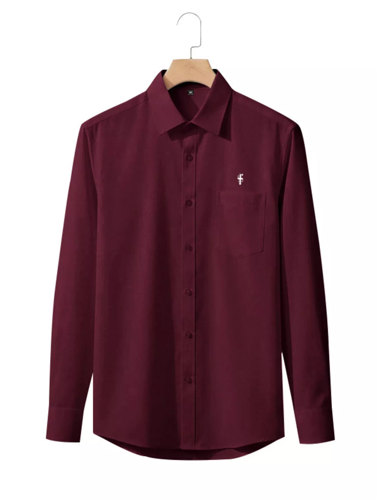 Men's slim fit button-up shirt by Plush Fashion Hub in full size and plus size, displayed on a hanger.