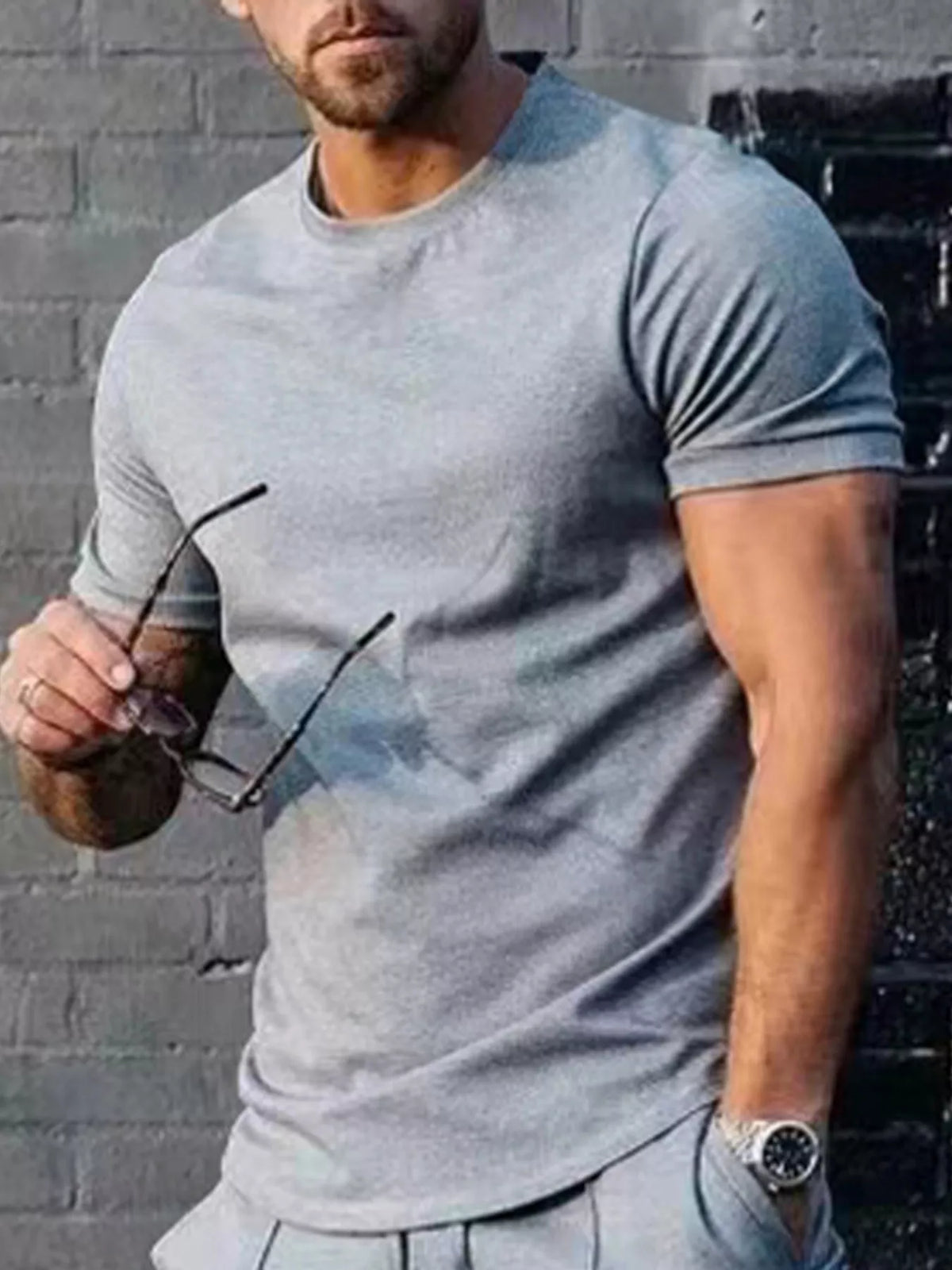Plus size men's casual T-shirt in solid color from Plush Fashion Hub, featuring a comfortable fit and simple style.