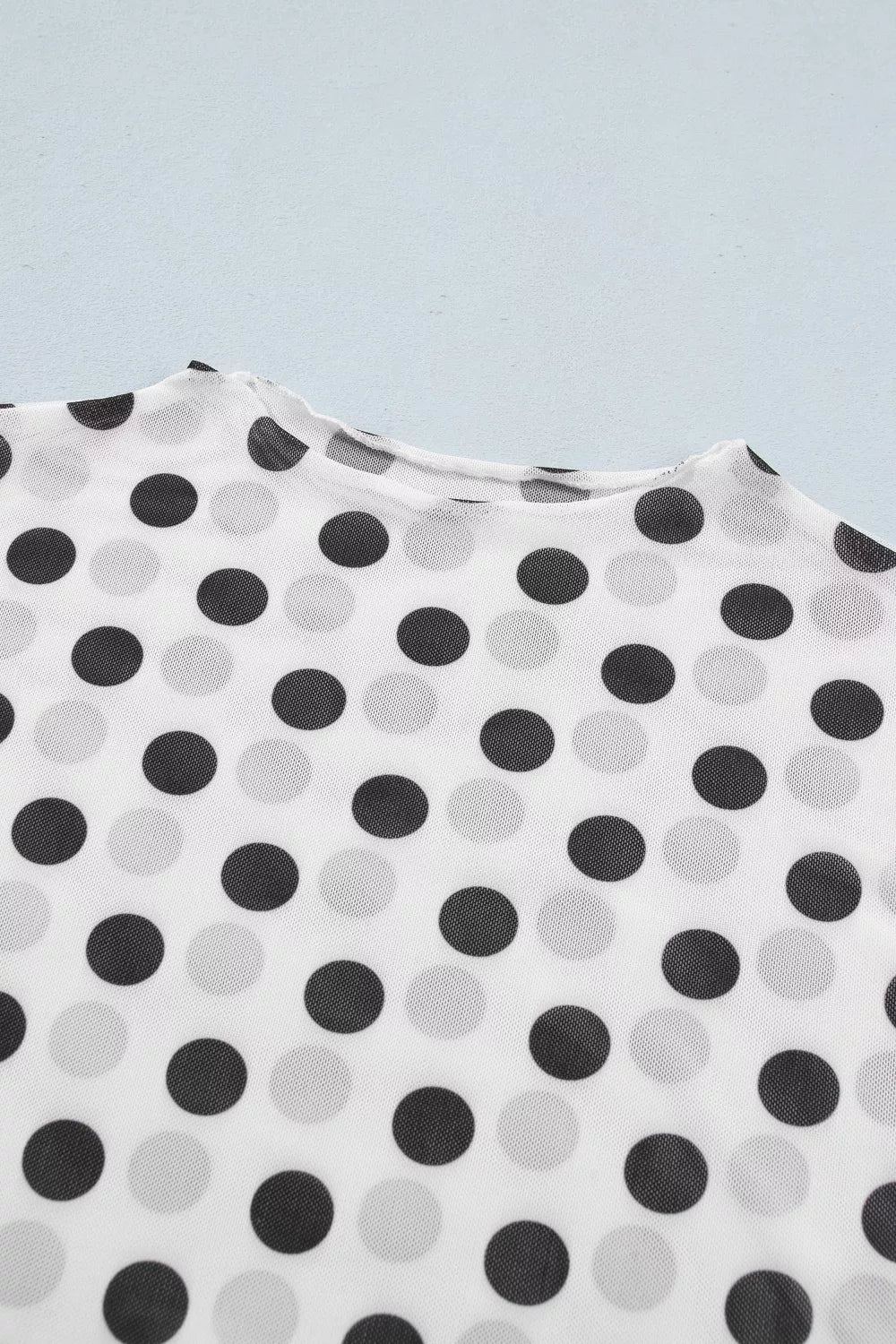 Polka dot mesh long sleeve sheath top with stand neck, stylish plush fashion hub women's blouse, lightweight and breathable design.