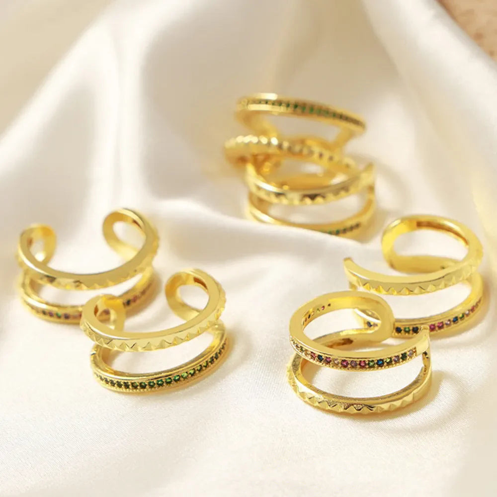 Gold-plated Czech diamond double-layered ring with intricate design, showcasing sparkling diamonds and layered style.