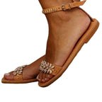 Women's rhinestone flat sandals with large size, word buckle strap design, by LadyShow. Store. Featuring fashion-forward details.