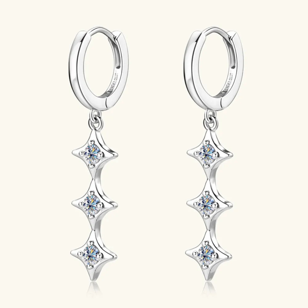 Sterling silver geometric earrings with sparkling moissanite stones, stylish jewelry for fashion accessories.