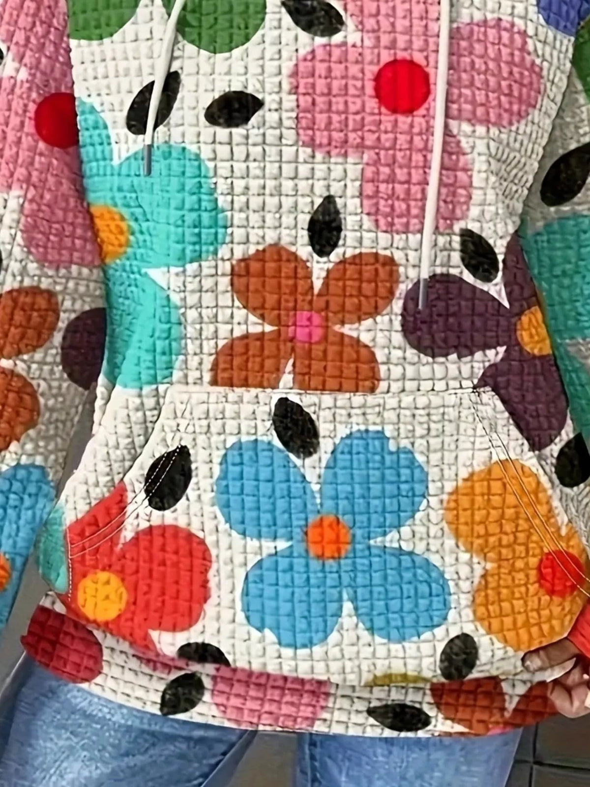 Simply Love floral print hoodie featuring colorful flower patterns on a comfortable hoodie for casual wear.
