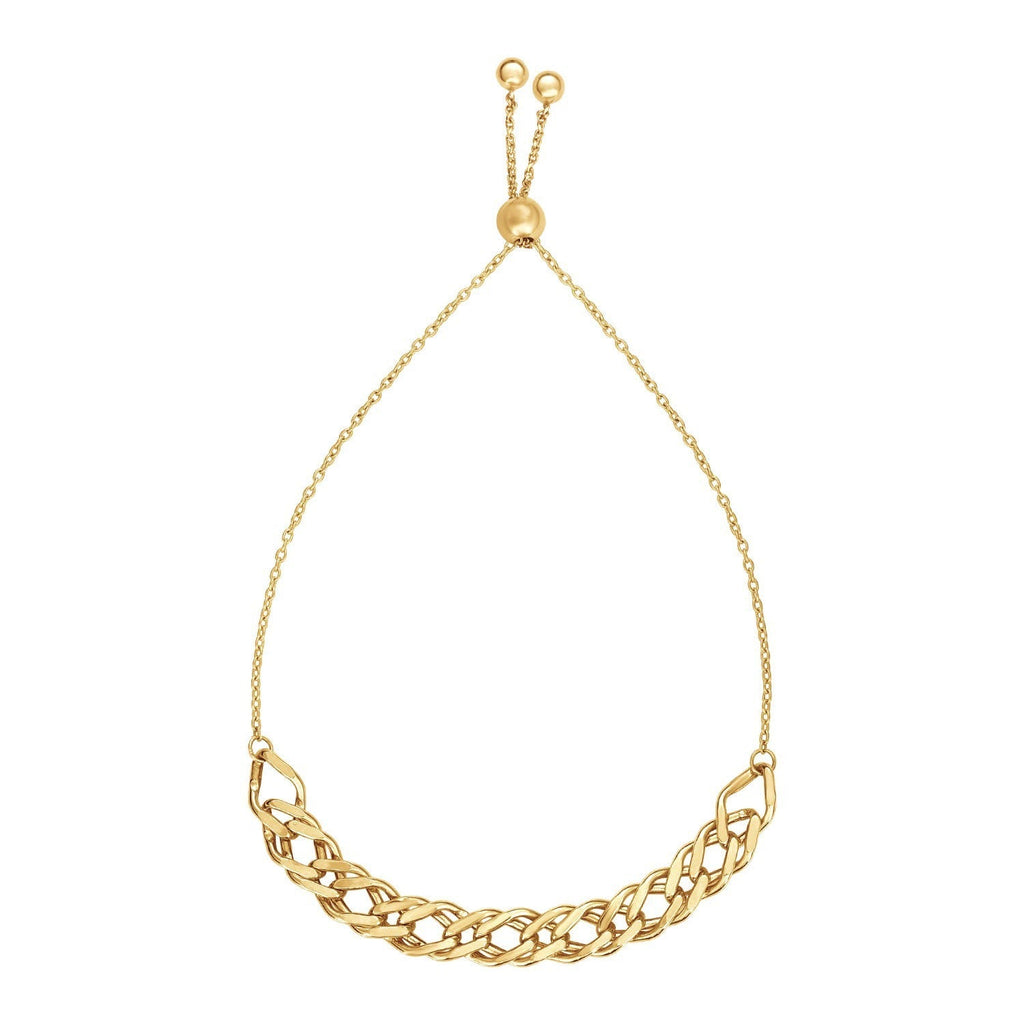 Adjustable 14k yellow gold chain bracelet with delicate links, stylish jewelry piece.