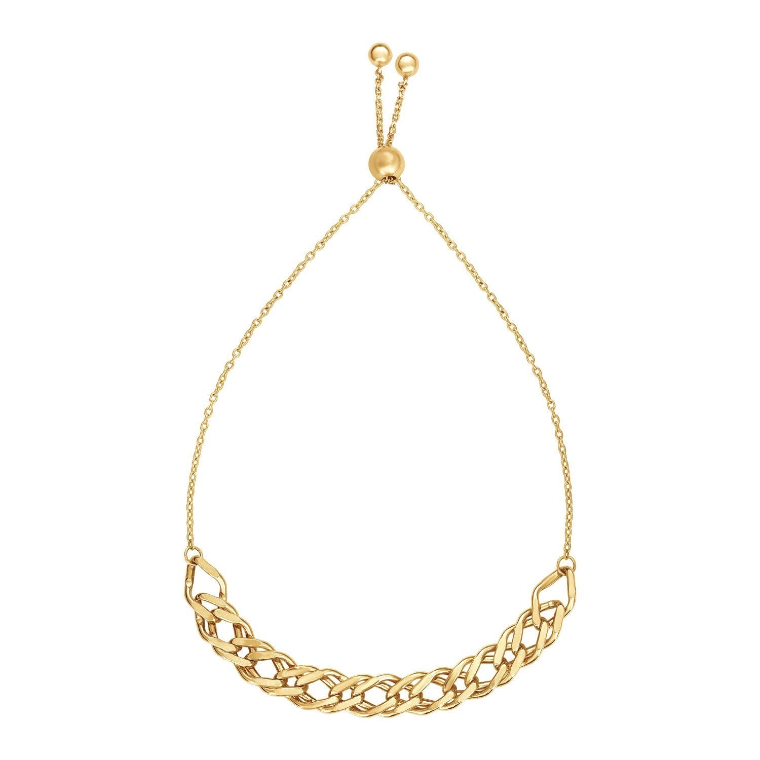 Adjustable 14k yellow gold chain bracelet with delicate links, stylish jewelry piece.