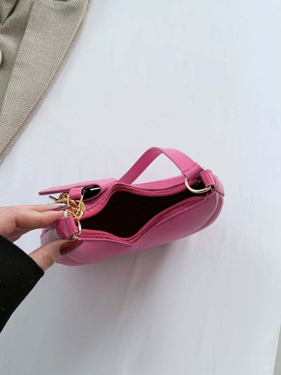 PU Leather Shoulder Bag in pink with spacious interior and bonus EarPods bag.