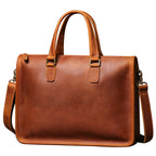 Men's Pi-Mart Crazy Horse leather briefcase with laptop compartment, featuring sturdy handles and classic design.
