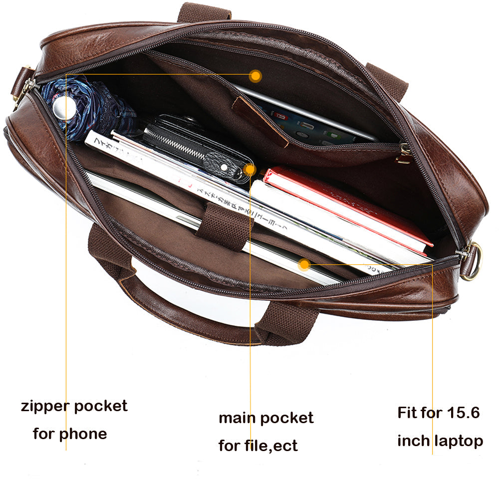 Pi-Mart men's briefcase handbag with leather exterior and sturdy handle, ideal for professional or business use.