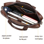 Pi-Mart men's briefcase handbag with leather exterior and sturdy handle, ideal for professional or business use.
