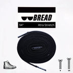 Black elastic shoelace from Bread's Shadow Black collection, featuring a close-up of the flexible, durable laces.