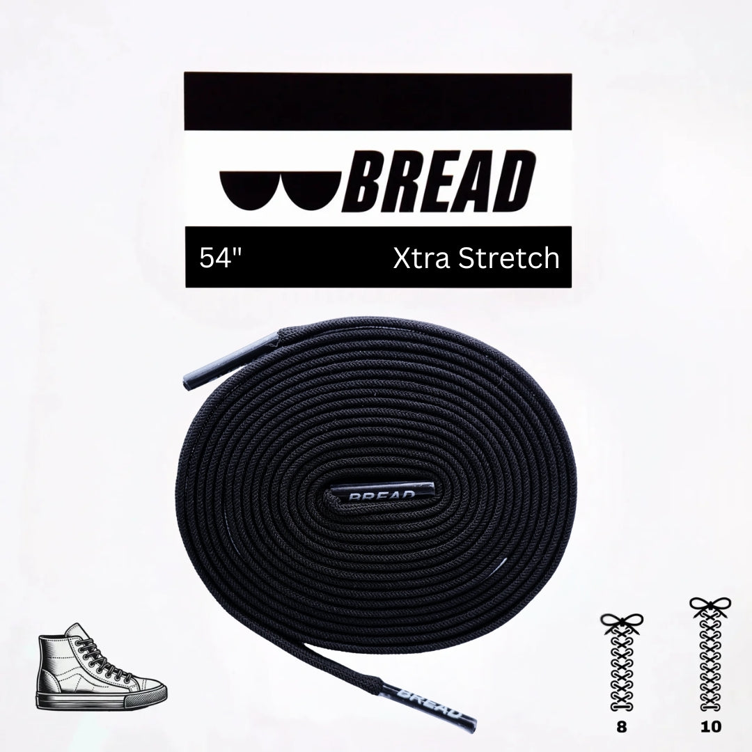 Black elastic shoelace from Bread's Shadow Black collection, featuring a close-up of the flexible, durable laces.