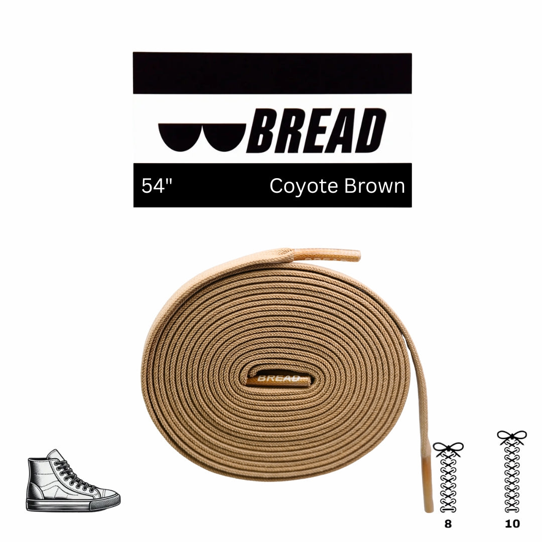 Coyote brown elastic shoelace by Bread featuring stretchable, durable design for comfortable, secure fit on casual shoes.