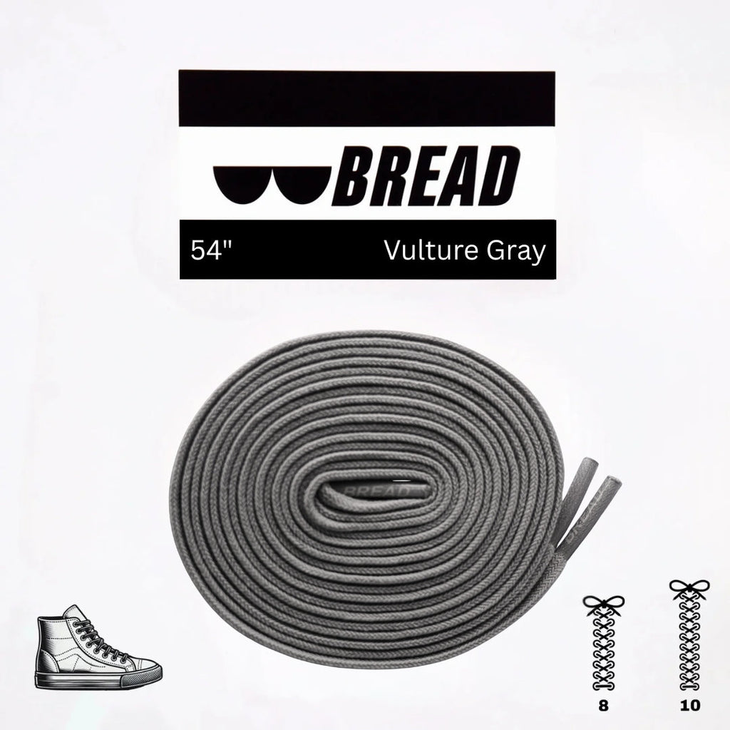 Gray elastic shoelace by Bread, Vulture Gray color, with rounded tips and secure elastic stretch for easy shoe fitting.