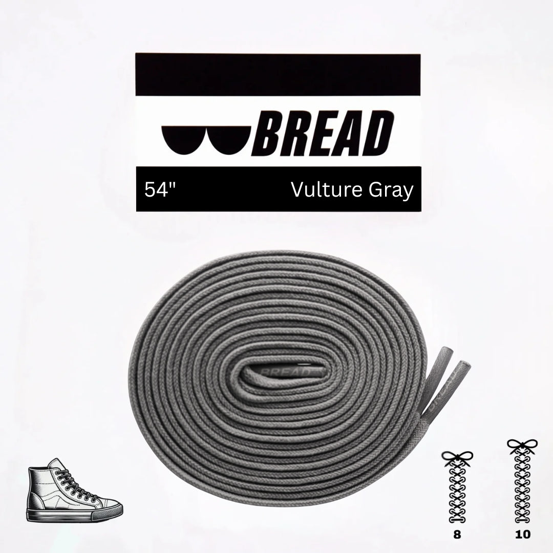 Gray elastic shoelace by Bread, Vulture Gray color, with rounded tips and secure elastic stretch for easy shoe fitting.