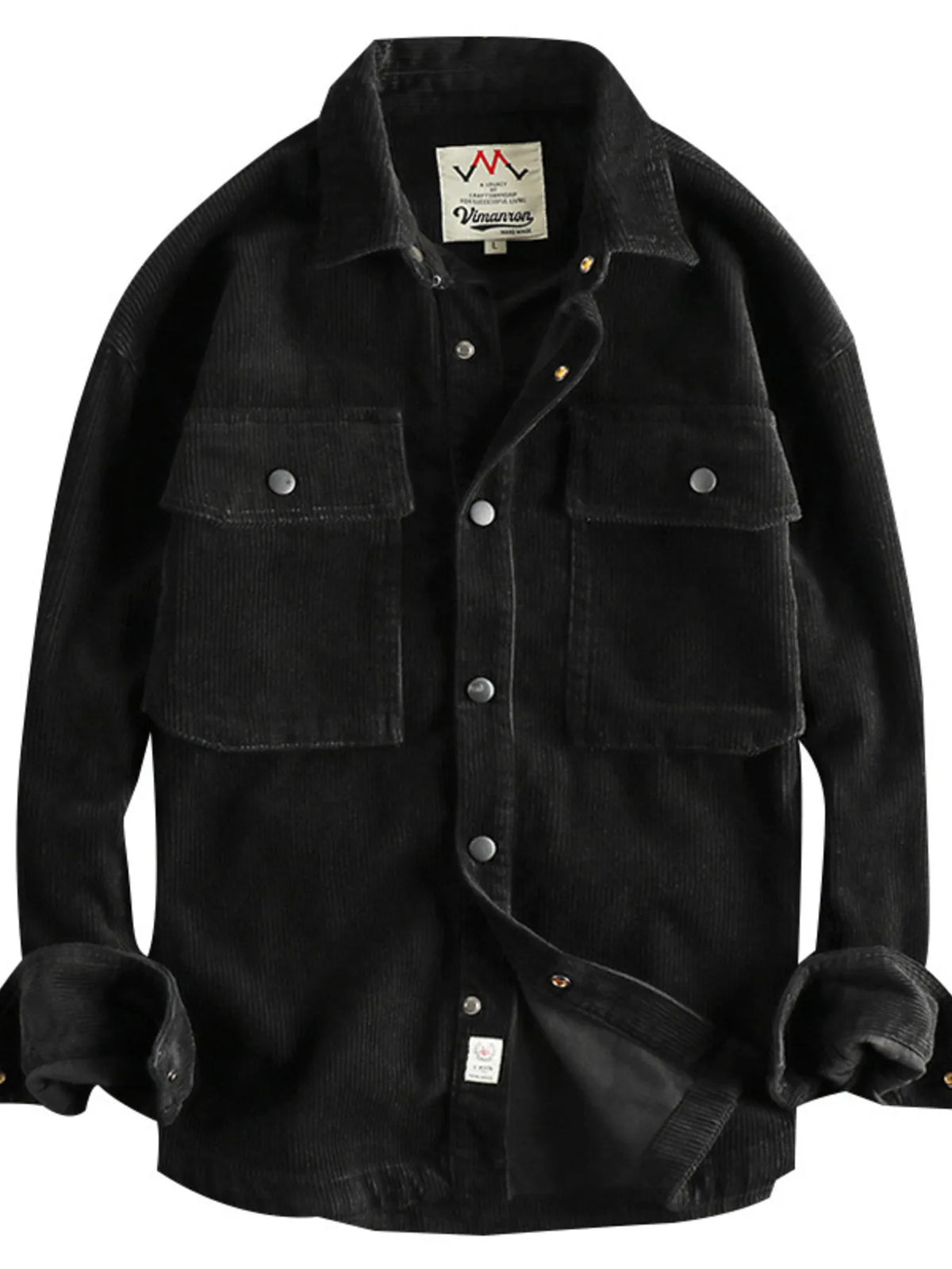 Men's plus size corduroy button-up long sleeve jacket by Trendsi, shown in a casual fit with front buttons and collar.