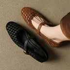 Women's plush sheepskin Mary Jane shoes with single strap, round toe, flat leather footwear from Plush Fashion Hub.