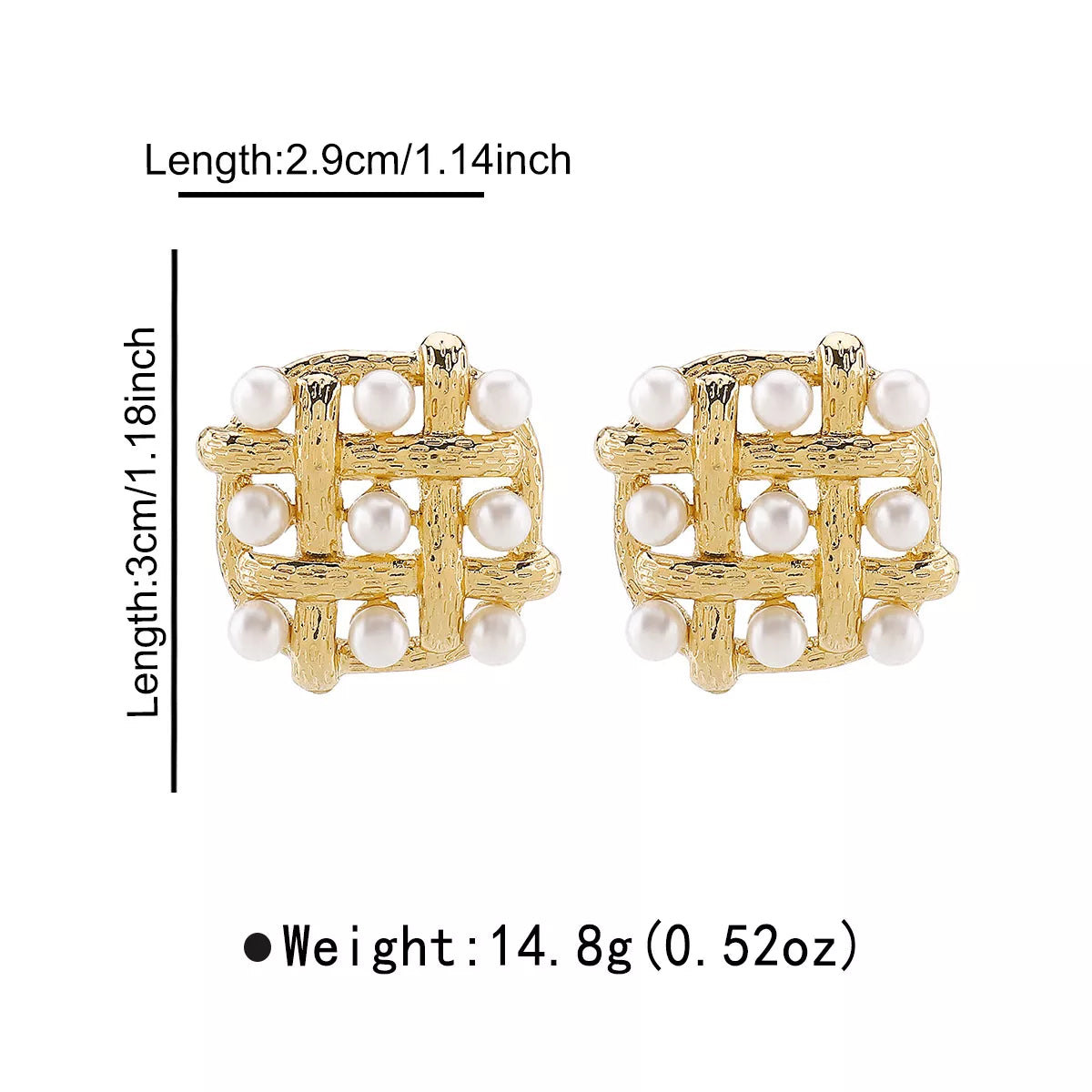 Pearl grid square stud earrings by Plush Fashion Hub featuring elegant white pearls on a square design.