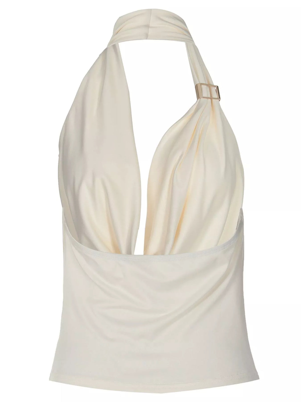 Halter neck ruched tank top from Plush Fashion Hub, stylish sleeveless top with gathered fabric details.