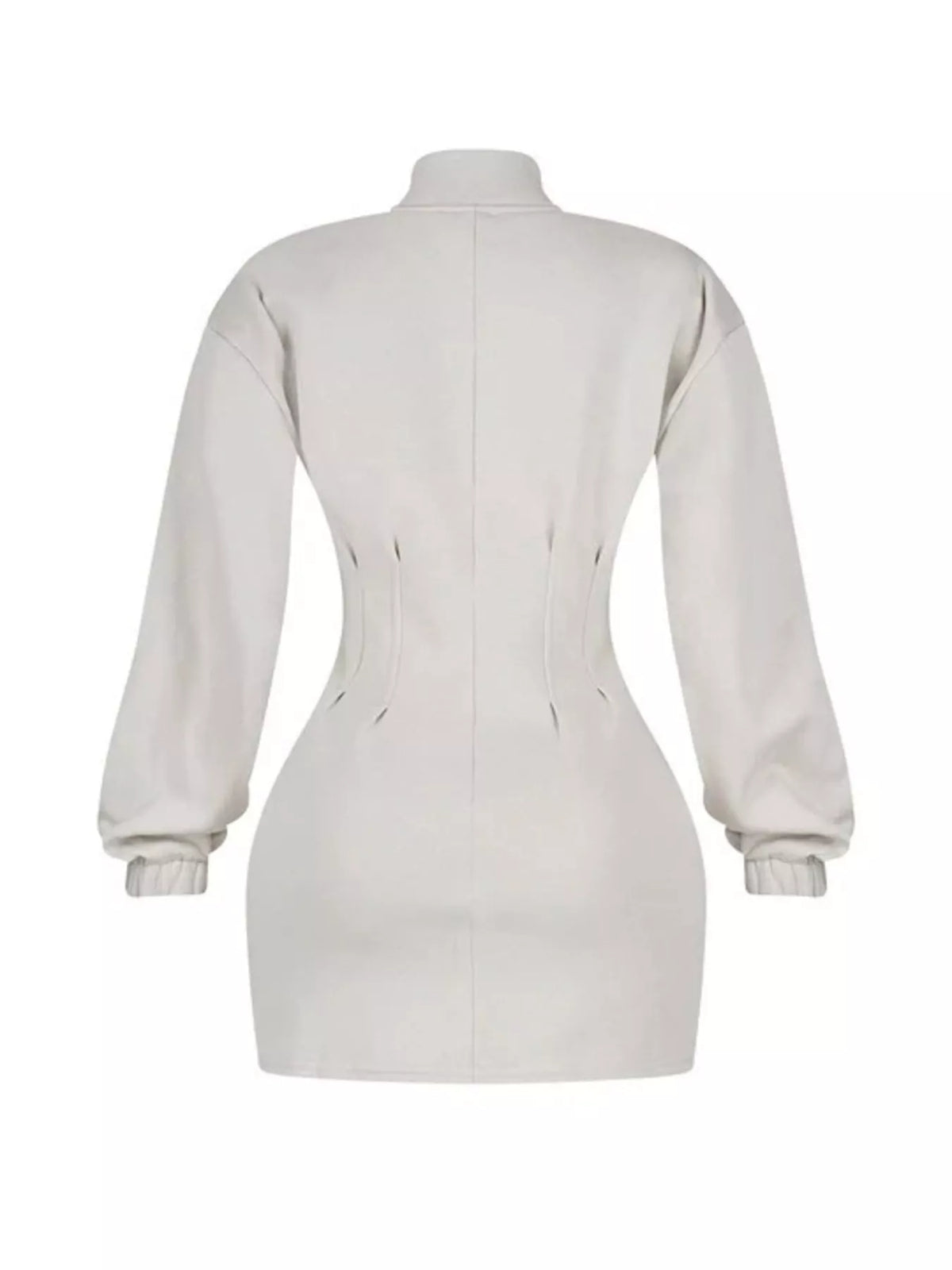 Casual Trendi zip-up long sleeve mini dress in soft fabric, featuring a fitted silhouette and stylish design, perfect for everyday wear.