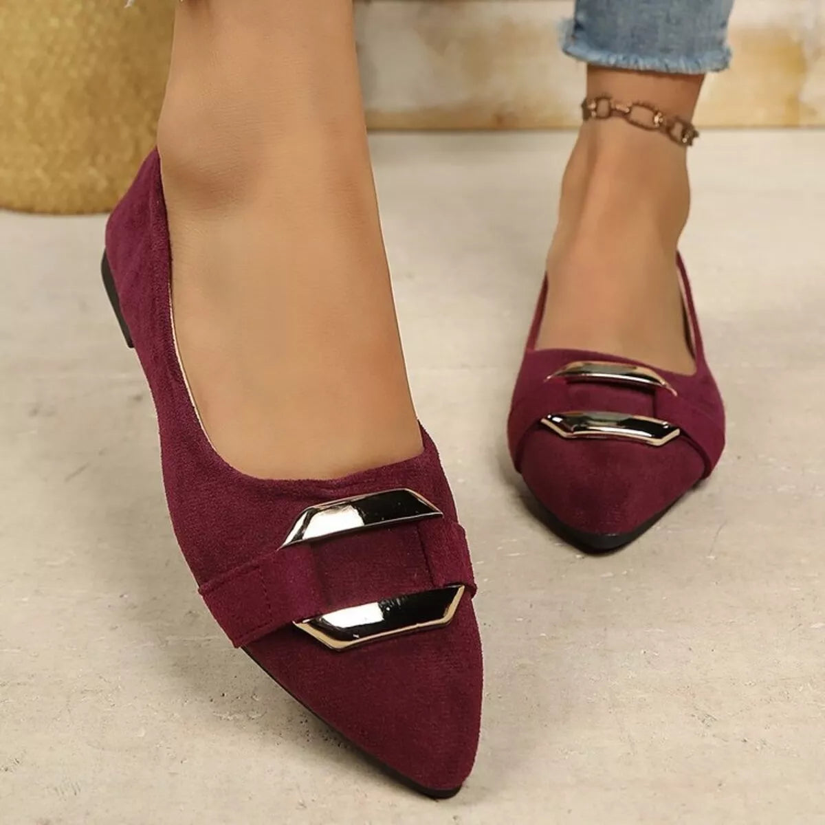 Plush Fashion Hub point toe flat slip-on sandals with plush material and stylish design, perfect for casual summer wear.