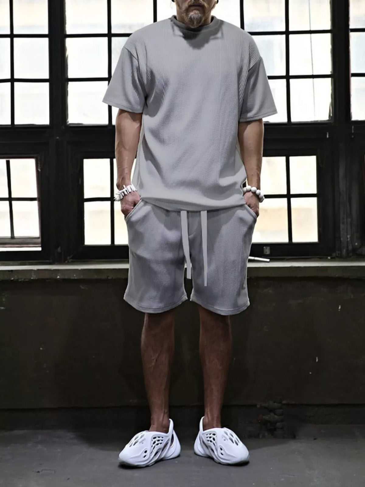 Men's plus size short sleeve top and shorts set by Plush Fashion Hub, casual summer outfit with comfortable fabric and relaxed fit.