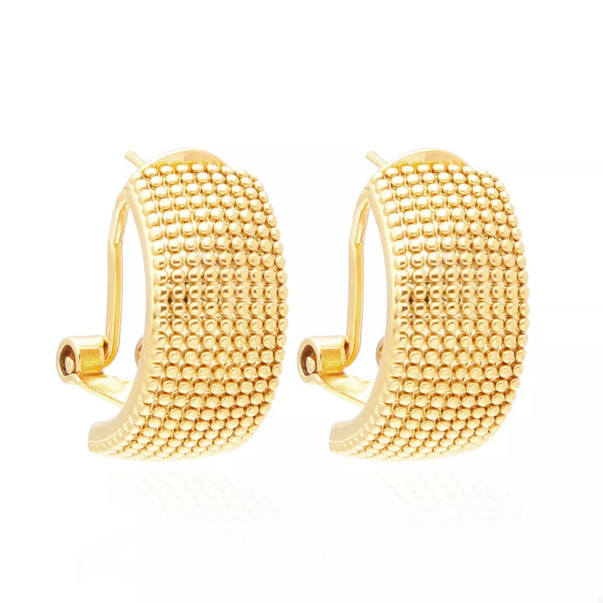 18K gold-plated textured wide band hoop earrings with a bold, modern design, featuring a polished finish and comfortable fit.