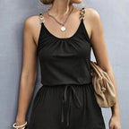 Women’s casual suspender jumpsuit with chain detail from Plush Fashion Hub, featuring a stylish and comfortable fit.
