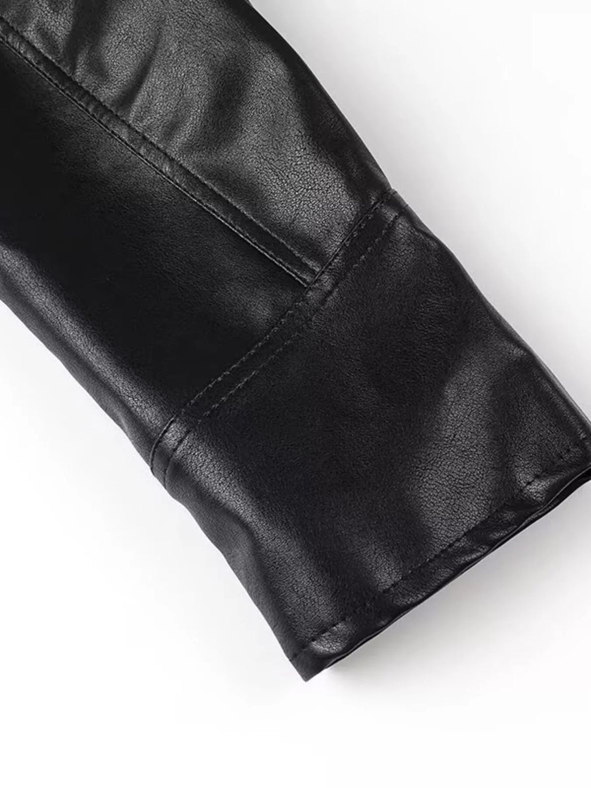 Women's leather belted jacket with shawl collar, stylish and fitted, featuring a trendy design by Trendsi.