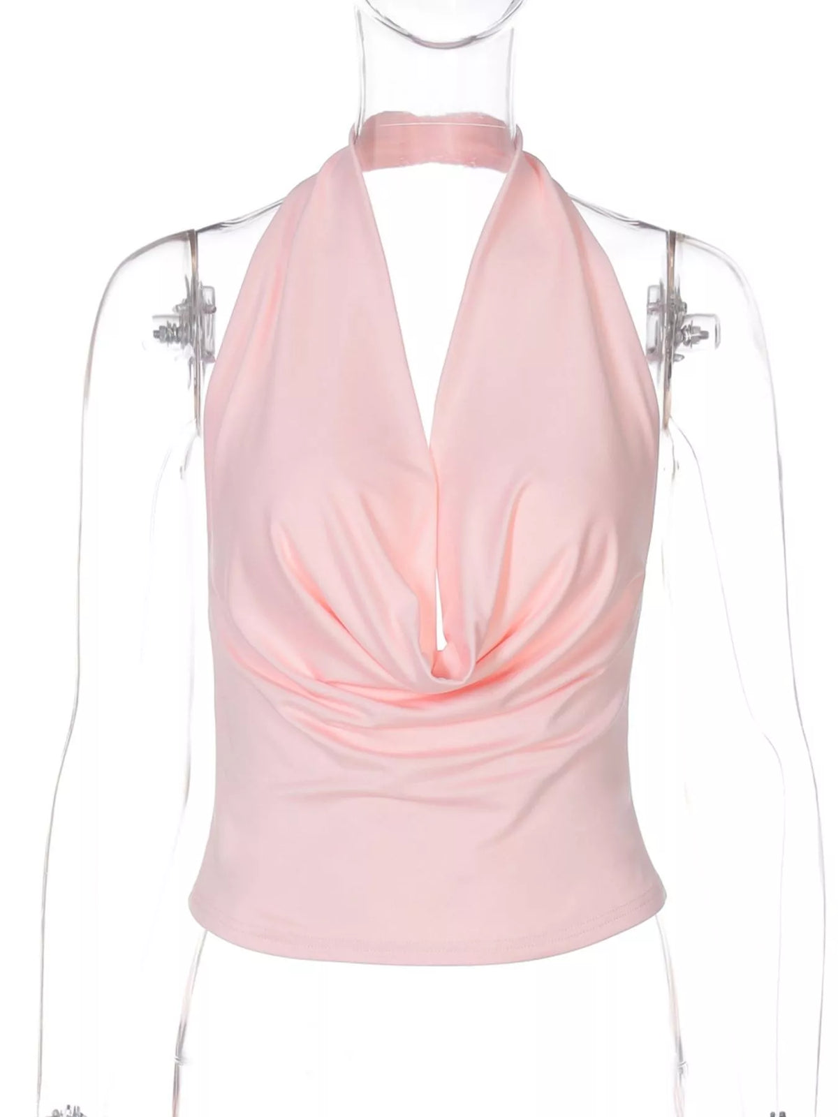 Halter neck ruched cami top by Plush Fashion Hub featuring a fitted design and adjustable straps, displayed on a neutral background.