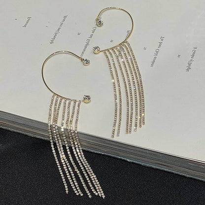 Simple long tassel earrings, gold-plated, geometric design.