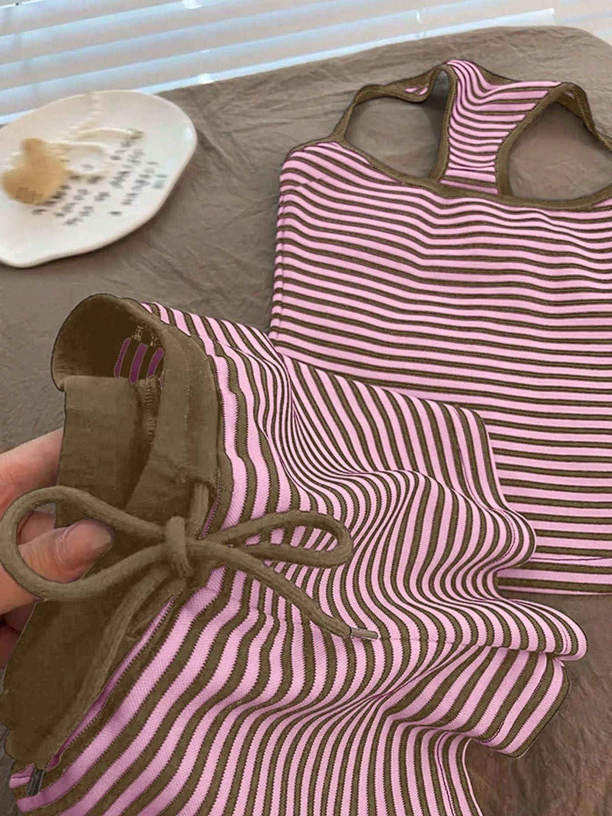 Striped tank top and shorts set by Plush Fashion Hub, casual summer outfit featuring a comfortable tank and matching shorts.