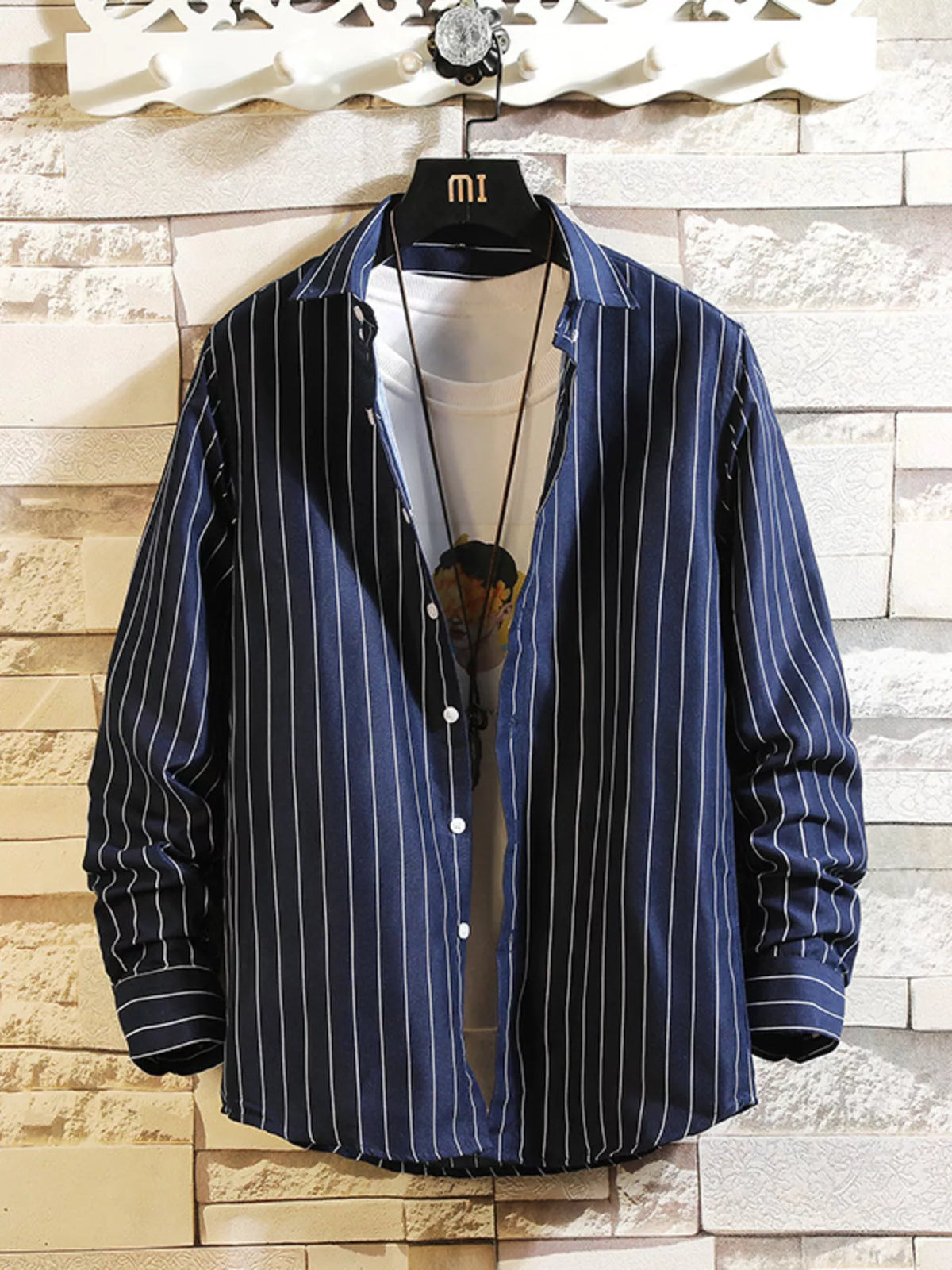 Men's plus size striped button-up casual shirt by Plush Fashion Hub, featuring a classic design and comfortable fit.