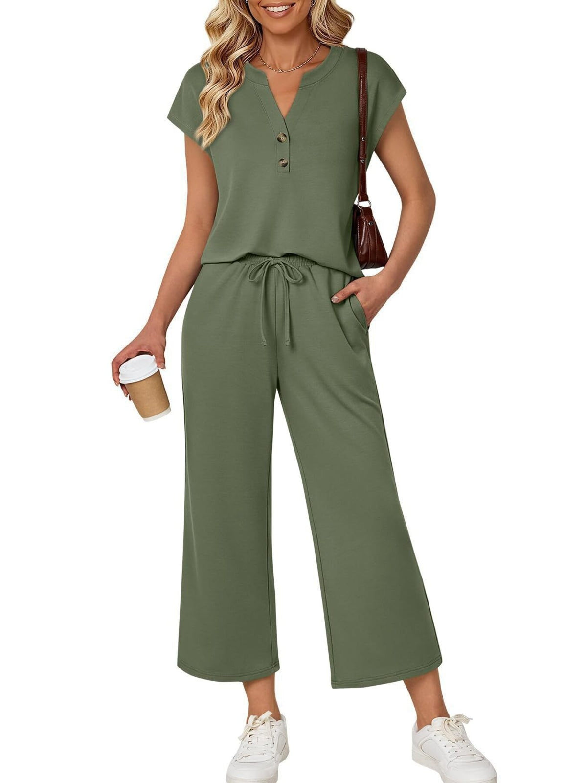 Women's plush fashion hub short sleeve lounge set with notched neckline and pockets, featuring a 2-piece comfortable sleepwear ensemble.