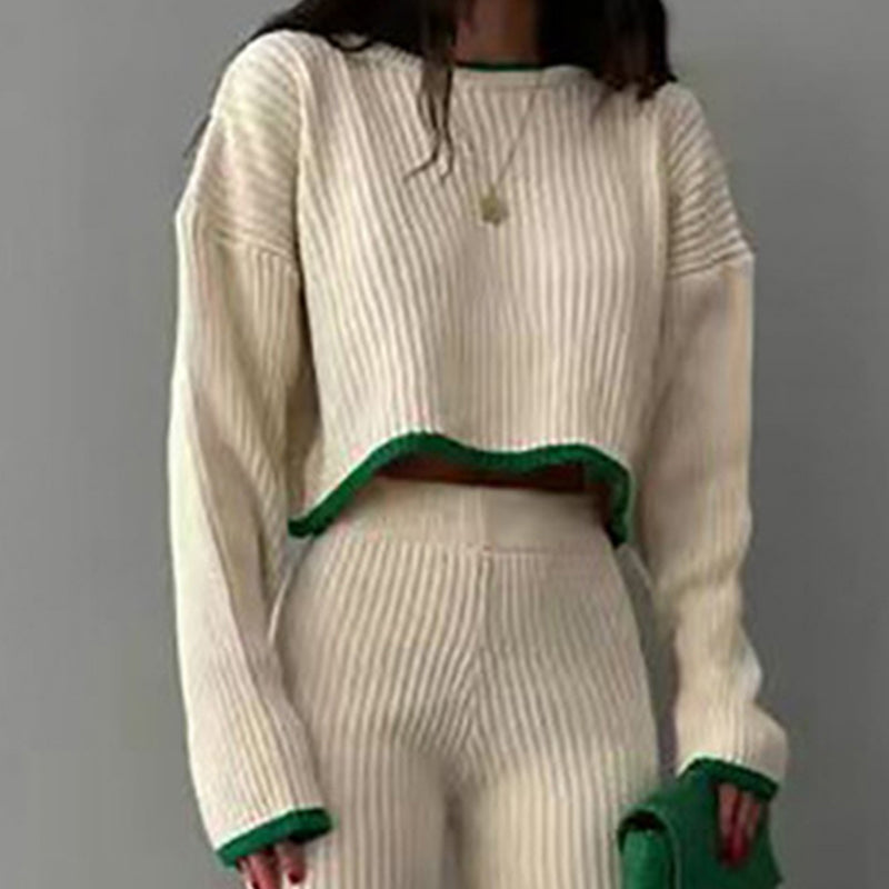Women’s casual color-block two-piece set by FitiqueFit, featuring a relaxed top and matching pants in vibrant color blocks.