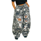 Distressed Camo Star Print Boyfriend Jeans